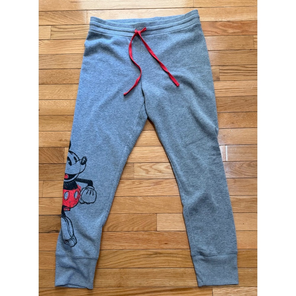 Disney Mickey Mouse Heather Gray Jogger Sweatpants Red Drawstring XL JP2417